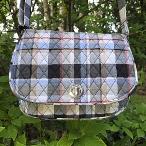 Vera Bradley Gray Saddle Crossbody Bag in "Perfectly Plaid" Pattern